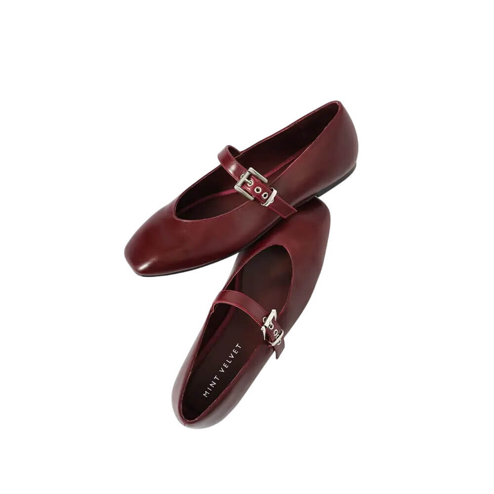 Mint Velvet Bea Burgundy Leather Ballet Flats